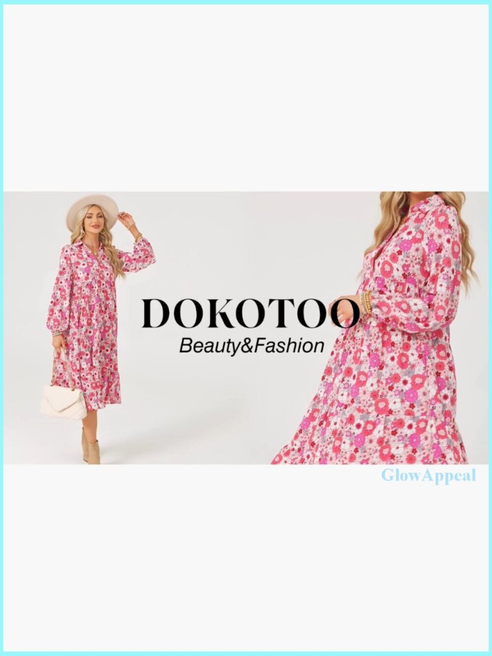 Long Sleeve V-Neck Floral Midi Dress, Bohemian Summer Beach Style - Picture 7 of 7